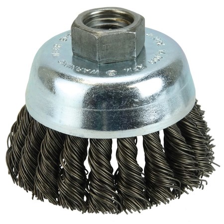 WEILER Wolverine 3" Knot Wire Cup Brush .020" Steel Fill 5/8"-11 UNC Nut 36238